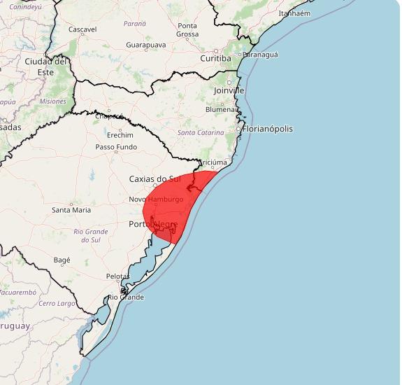 As &aacute;reas que devem ser afetadas pelo ciclone incluem a regi&atilde;o Metropolitana de Porto Alegre, litoral Norte, Nordeste Rio-grandense e o Sul Catarinense.