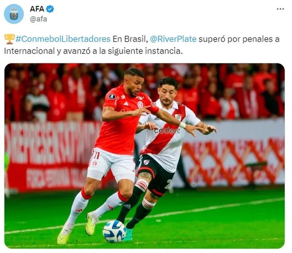 AFA erra em tu&iacute;te e classifica River diante do Inter na Libertadores