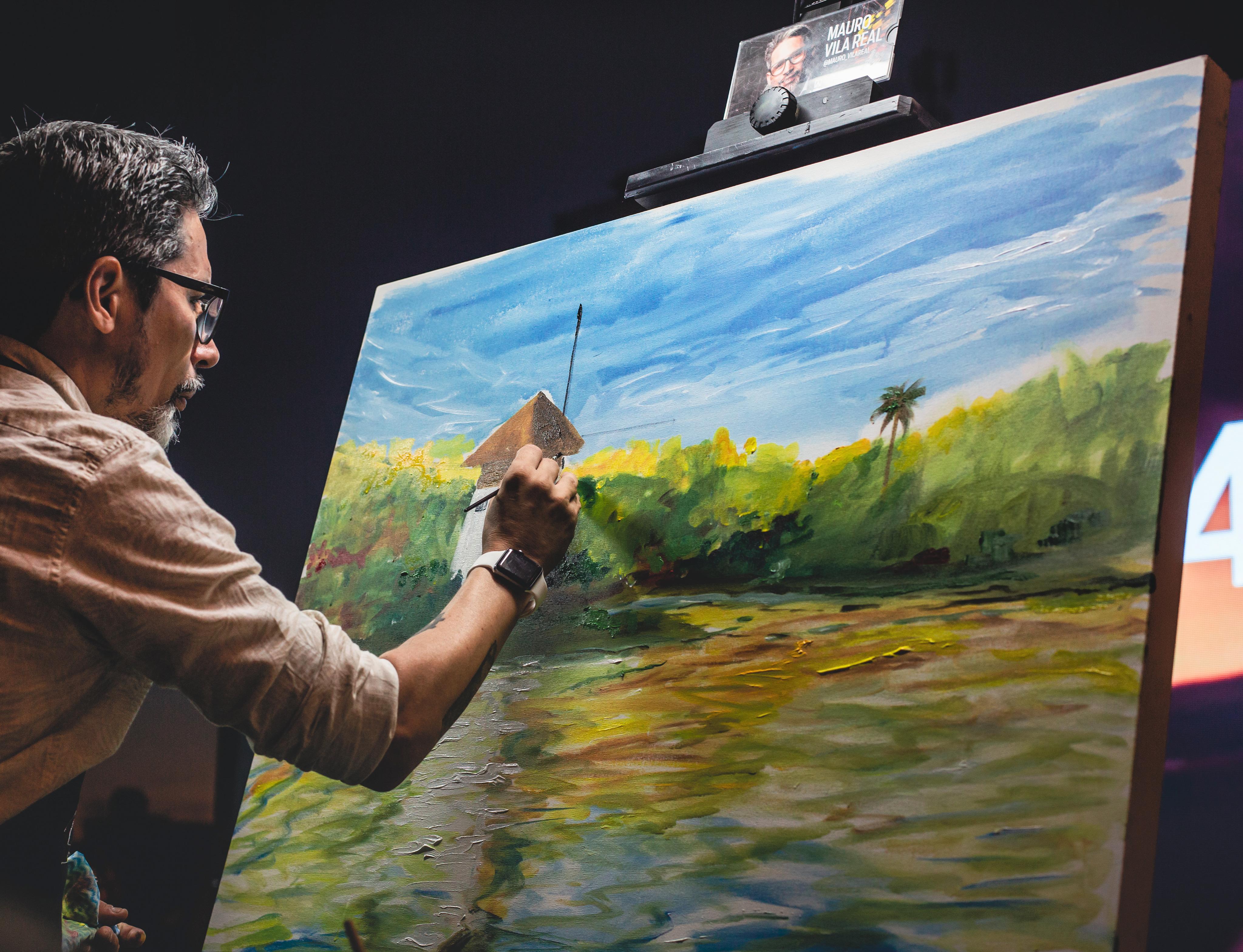 Artista Mauro Vila Real realiza pintura ao vivo no Rancho Tabacaray