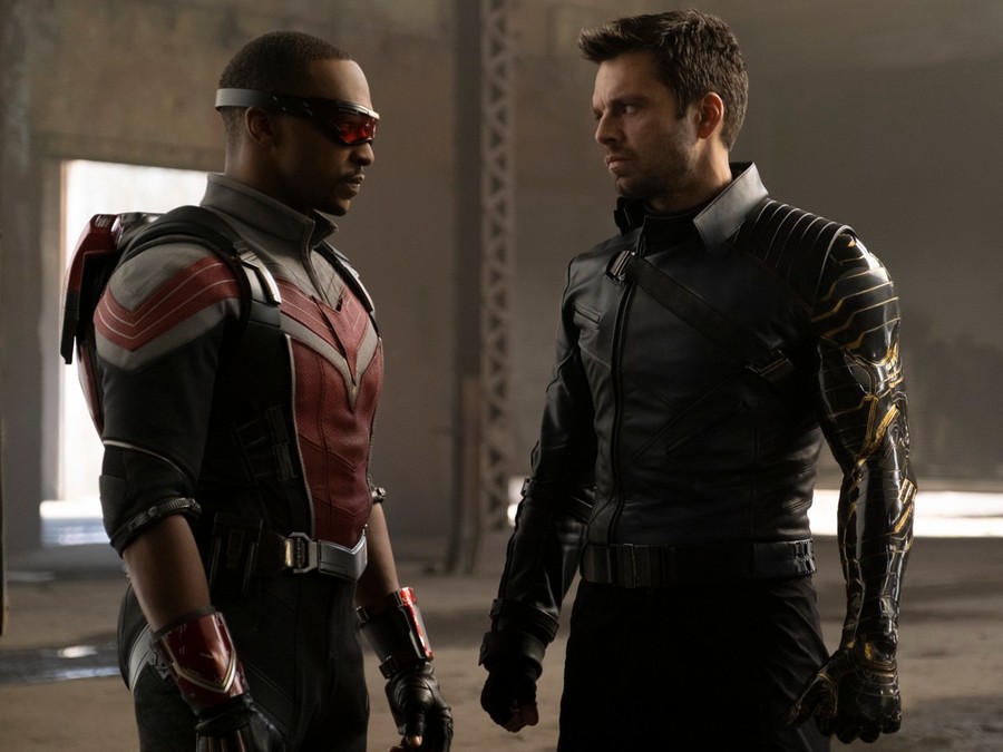 Anthony Mackie e Sebastian Stan em cena da série "Falcão e o Soldado Invernal" Anthony Mackie e Sebastian Stan em cena da série "Falcão e o Soldado Invernal"