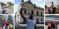 Moradores posaram em locais turísticos de Porto Alegre