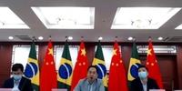 Senadores durante reunião online com embaixador chinês Yang Wanming