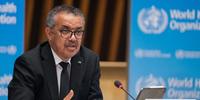 Tedros Adhanom Ghebreyesus durante uma coletiva de imprensa conjunta por videoconferência