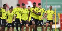 Grupo de jogadores realiza nesse momento atividades no CT Parque Gigante